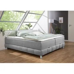 Boxspringbett INOSIGN "Vaasa", grau, B:186cm L:206cm, Komplettbetten, für Dachschrägen geeignet, inkl. Bettkasten und Topper
