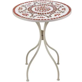 Beliani Gartentisch Ø 60 x 74 cm Weiß/Rot/Grau