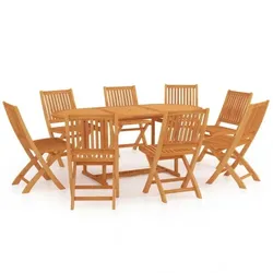 vidaXL Garten-Essgruppe Massivholz Teak Garten Holz : Größe - 9-tlg.