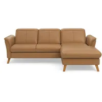 Ecksofa SIT & MORE "Romero L-Form" Sofas Gr. B/H/T: 245cm x 91cm x 178cm, Luxus-Microfaser Lederoptik, Recamiere rechts, ohne Federkern-mit Kopfteilverstellung-mit Bettfunktion-ohne Bettkasten-mit motorische Relaxfunktion, braun (cognac) wahlweise mit oder ohne Relax-Funktion, Bettfunktion, Bettkasten