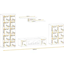 furn.design Wohnwand "Morgan" in schwarz und Jackson Eiche Schrankwand mit Kamin, inkl. Beleuchtung - Schwarz