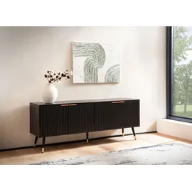 FineBuy TV Schrank 150 cm Schwarz Türen Fernsehkommode Eiche Modern