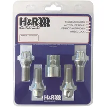 H&R Felgenschloss-Set M12x1,50x28mm Kegelbund - 4 Felgenschloss-Schrauben inkl. Adapter