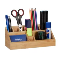 Relaxdays Stiftehalter, eckiger Schreibtischoganizer Bambus, 10 Fächer, modernes Design,