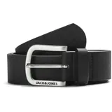 JACK & JONES Ledergürtel JACHARRY Belt Leder Optik Gürtel mit Logo Metall Schnalle, Farben:Schwarz, Größe Gürtel:105