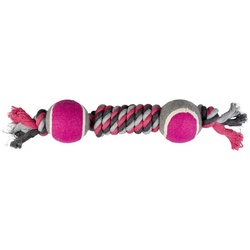 DUVO+ Spielball Hundespielzeug Knot Baumwolle Dummy + 2 Tennisbälle grau/rosa
