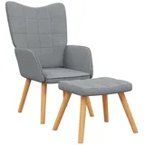 vidaXL Relaxsessel mit Hocker Polyester 63,5 x 95,5 x 66 cm Hellgrau