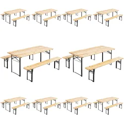 Oviala Business 10 Klappbare Brauerei-Tische 180x80x76cm + 20 Holzbänke - Oviala