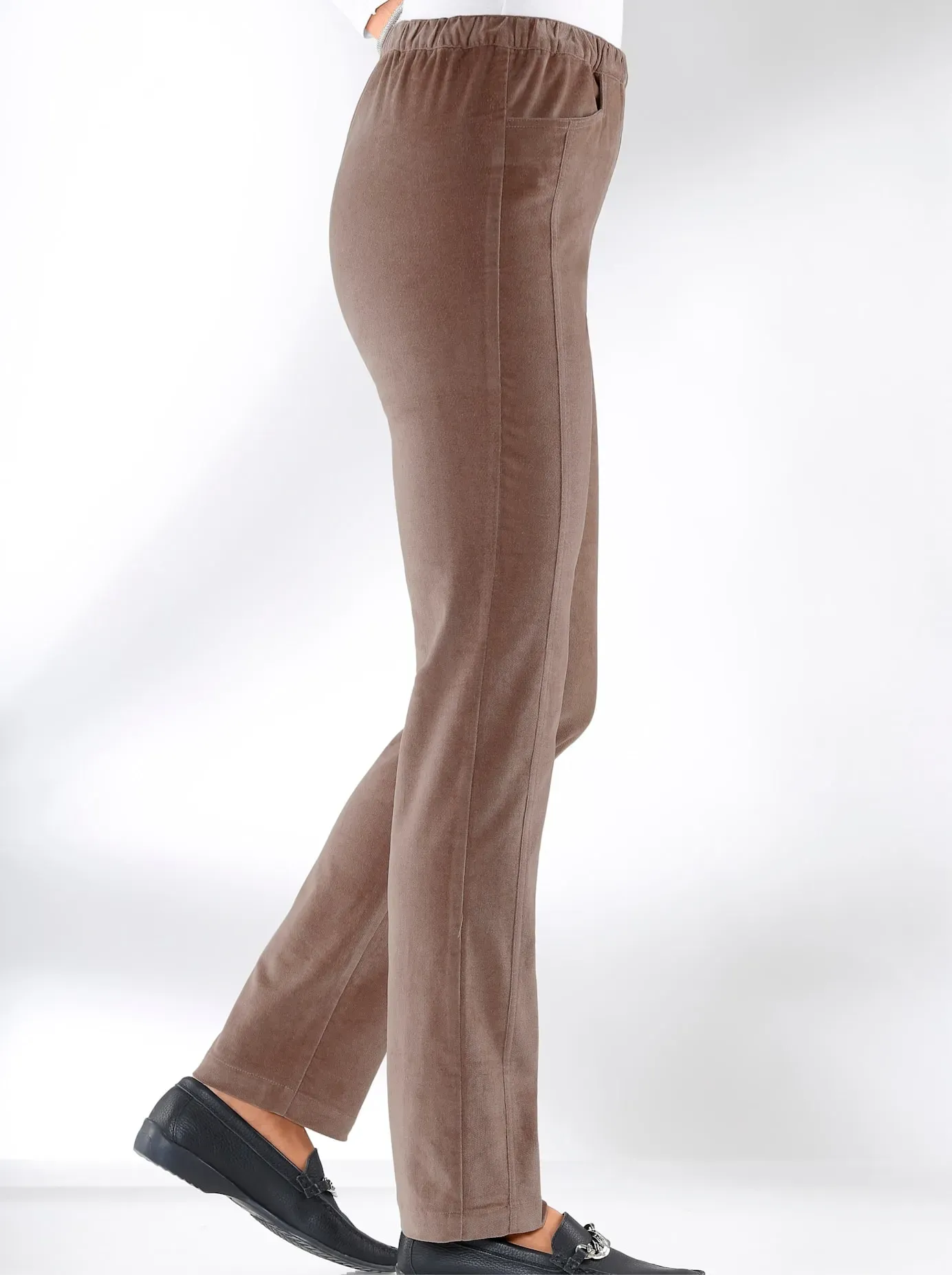 Schlupfhose CASUAL LOOKS, Damen, Gr. 46, Normalgrößen, grau (taupe), 98% Baumwolle, 2% Elasthan, unifarben, lang, Hosen Schlupfhose
