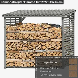 Delta Gartenholz Kaminholzregal Flammo XL Kiefernholz 237 x 114 x 203 cm grau
