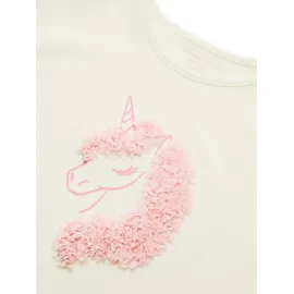 Tom Tailor T-Shirt TOM TAILOR, Mädchen, Gr. 128/134, wool weiß, Jersey, Obermaterial: 100% Baumwolle, bedruckt, regular fit normal, Rundhals, Volant, Shirts T-Shirt, mit Einhorn Print