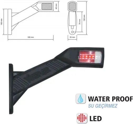 Begrenzungsleuchte (hörnchenförmig) mit rotem und weißem LED-Licht YP-144