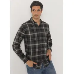 Lois Jeans für Herren. 145283385 Flanellhemd mit grauen, langärmeligen Karos (XXL), Lässig, Baumwolle, Langarm