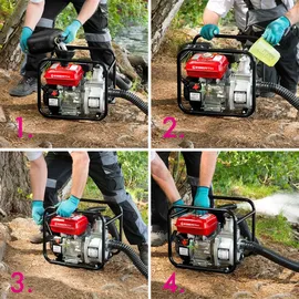 Eberth 6,5PS Wasserpumpe 60.000l/h 30m Förderhöhe, 3 Anschluss, Schmutzwasserpumpe 4-Takt-Benzinmotor, 7m Ansaughöhe,