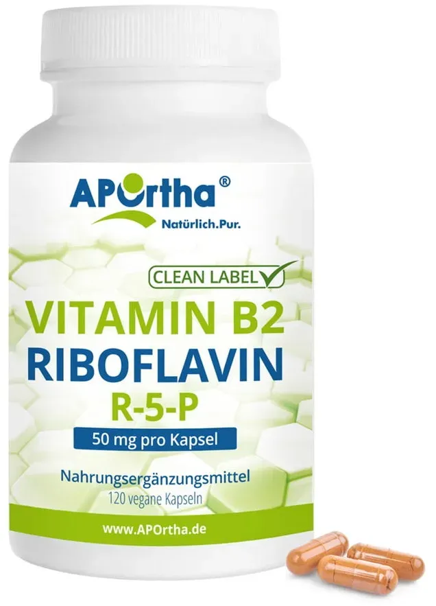 APOrtha® Vitamin B2 - Riboflavin 50 mg - R-5-P - vegane Kapseln 120 St