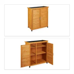 Relaxdays Gartenschrank, 3 Fächer, Flachdach mit Neigung, Doppeltür, HBT: 97 x 86,5 x 47 cm, Werkzeugschrank Holz, natur