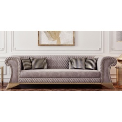 Casa Padrino Luxus Art Deco Sofa Grau / Gold - Wohnzimmer Sofa - Hotel Sofa - Luxus Art Deco Wohnzimmer & Hotel Möbel