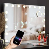 Hollywood Spiegel - Bluetooth-Lautsprecher - 80x60cm - Weiß