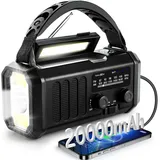 Notfall-wetterradio, Tragbarer 20000-mah-akku Mit Sos-alarm, Handkurbel, Solarbetriebenes Am/fm-radio, Leselampe, Taschenlampe, Outdoor-kompass, Smartphone-ladegerät