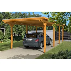 Skan Holz Emsland Flachdach Carport-354x846cm-eiche hell Holzcarport