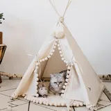 MINICAMP Katzenbett Höhle, Hundehöhle Kleine Hunde - Gemütlicher Haustier Tipi Zelt für Katzen, Hunde und Kaninchen - Stabile Konstruktion Hundebett mit Dach aus 100% Baumwolle (Klein S)