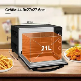 Woltu Mini Backofen 21 L, elektrischer Minibackofen, Miniofen, Pizzaofen, 1280 W, 100-230 °C, Timer 60 Min., Ober-/Unterhitze, Doppelverglasung, Schwarz