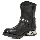 ENWIND Leder Cowboy Stiefel für Männer Punk Schnalle Western Ritter Stiefel Reißverschluss Reiten Motorrad Stiefel,Schwarz,48 EU - 48 EU