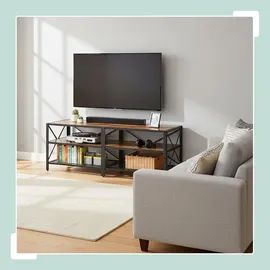 Relaxdays TV-Lowboard 140 x 52 x 39 cm Braun/Schwarz Holz/Kunststoff/Metall