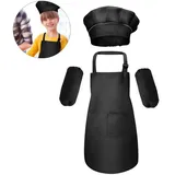 Kinderschürze Für Mädchen, Koch- Und Backset, Kochmütze, Ofenhandschuh Und Anderes Zubehör Für Kleinkinder, Rollenspiele, Schwarz, L