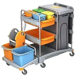 Cleankeeper Systemwagen I - 20 2 x 20 l , 4 x 6 l Eimer - blau / orange, 1 Mopppresse