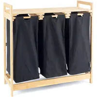 Hanseküche Wäschekorb - FSC®-zertifiziert - 3 Fächer aus Bambus - 90 l Volumen Wäschesammler mit Sortiersystem, Wäschesortierer aus Holz, Praktische Wäschebox für den Haushalt,Laundry Baskets