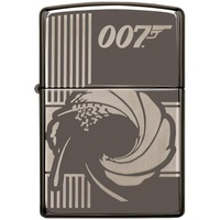 Zippo – Sturmfeuerzeug, James BondTM 007 Bullet Hole, 360° Laser Engraved, Black Ice, nachfüllbar, in hochwertiger Geschenkbox