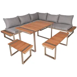 Lounge-Eckgruppe AUREA 6-tlg Garten Sitzgruppe Outdoor Beige Holz Metall Möbel