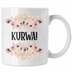 Trendation Tasse Trendation – KURWA Tasse mit Spruch Provokante Tasse Spruch Kollegin Kollege Büro Kaffeetasse Freundin weiß