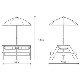 TP Toys Picknick-Tisch mit Sonnenschirm Holz Natur HxBxT: 170 x 95 x 97 cm FSC®