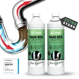 bio-chem Haar-Weg Abflussfrei – Abflussreiniger EXTRA STARK – 2x1000 ML - Bis zu 20 Anwendungen je Flasche Rohrreiniger – Extrem effektiv & materialschonend gegen Verstopfungen & Haare - Made in DE