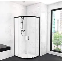 Aurlane Runddusche mit Schiebetür 90 x 200 cm Duschwanne schwarz Klarglas