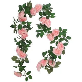 Hitopin Künstliche Blume Girlanden, 1 Stück 240CM Rosarot Rosen Girlande, Rosen Girlanden Vintage, Blumen Girlande, für Zuhause Wand Garten Hochzeit Bogen Dekor (16 Blumen, Rosa)