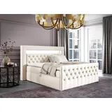 Fun Möbel Boxspringbett Schlafzimmerbett ERNESTO Nr.1 140x200cm in Elisa Velvet Cremeweiß - Weiß