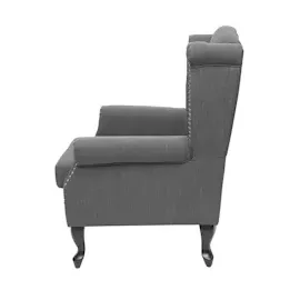 Mendler Sessel Chesterfield, Relaxsessel Clubsessel Ohrensessel, wasserabweisend Stoff/Textil ~ dunkelgrau mit Ottomane