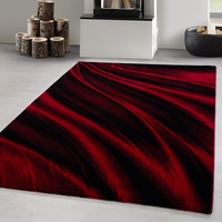 Carpetsale24 Teppich Wohnzimmer Abstrakt Wellen Design Rot und Schwarz 120 x 170 cm - Kurzflor Teppich Schlafzimmer Pflegeleicht und Extra Weich - Waschbarer Teppich für Küche Esszimmer Jugendzimmer