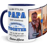 Tassenliebling® Tasse Papa mit Fotos und Sprüchen und Namen personalisiert - Stolzer Papa einer fantastischen Tochter - Blau - Fototasse mit eigenen Bildern selbst gestalten - Vatertagsgeschenk