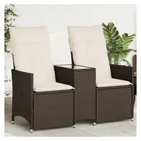 vidaXL Gartensofa 2-Sitzer Verstellbar mit Tisch Braun Poly Rattan
