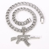 Hip Hop AAA + Zirkonia Einstellung Bling Ice Out AK 47 Gun Modell Anhänger Halskette für Männer Rapper Schmuck Geschenk