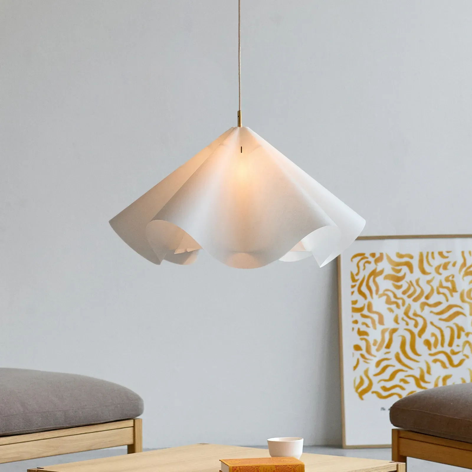 Pendelleuchte Moebe, Sinuate, dimmbar, Weiß, für Wohnzimmer, Papier / Karton, Design - 40