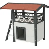 PawHut Katzenhaus mit Treppe und Dach natur 77L x 50B x 73H cm