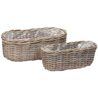 Posiwio Blumentopf Pflanzkorb BASKET grau aus Rattan ovale Pflanzschale L43cm Rattankorb