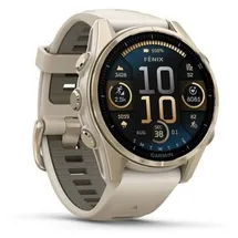 Garmin fenix 8 AMOLED 43 mm sapphire, nebelgrau / softgold Titan mit QuickFit Silikon-Armband 20 mm