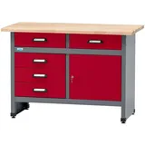 KÜPPER Werkbank Eintürig mit 5 Schubladen 84 x 120 x 60 cm Dunkelrot