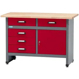 KÜPPER Werkbank Eintürig mit 5 Schubladen 84 x 120 x 60 cm Dunkelrot